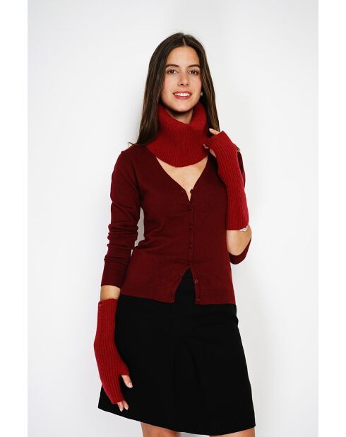 Guanti rossi in misto cashmere a costine aderenti a 12 fili