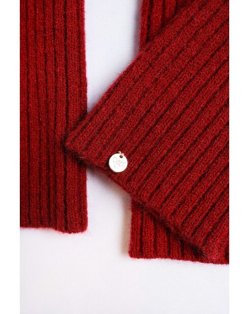 Guanti rossi in misto cashmere a costine aderenti a 12 fili