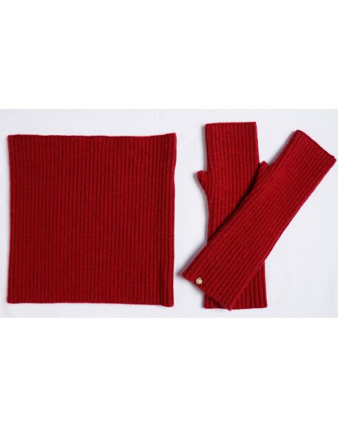 Guanti rossi in misto cashmere a costine aderenti a 12 fili