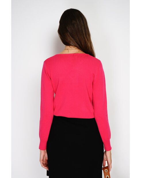 Pull col V classique à manches longues tricotage en 2 fils Grey fuchsia