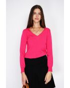 Maglione classico con scollo a V a maniche lunghe lavorato a maglia a 2 fili Grigio fucsia