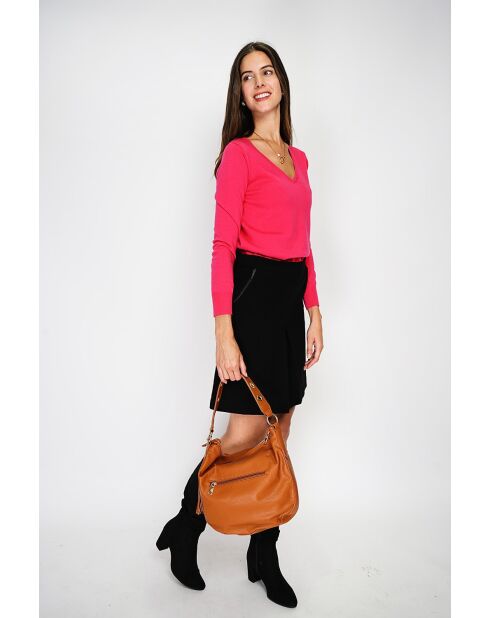 Pull col V classique à manches longues tricotage en 2 fils Grey fuchsia