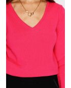 Maglione classico con scollo a V a maniche lunghe lavorato a maglia a 2 fili Grigio fucsia