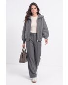 Langärmliger Sherpa-Flanell-Strickcardigan aus Wolle mit hohem Ausschnitt und Reißverschluss