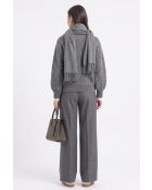 Langärmliger Sherpa-Flanell-Strickcardigan aus Wolle mit hohem Ausschnitt und Reißverschluss