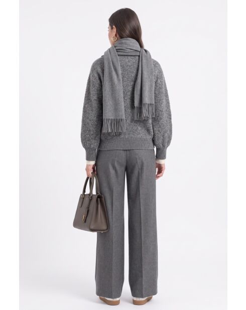 Langärmliger Sherpa-Flanell-Strickcardigan aus Wolle mit hohem Ausschnitt und Reißverschluss
