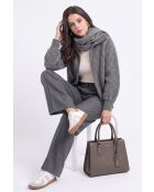 Langärmliger Sherpa-Flanell-Strickcardigan aus Wolle mit hohem Ausschnitt und Reißverschluss