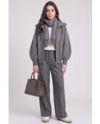 Langärmliger Sherpa-Flanell-Strickcardigan aus Wolle mit hohem Ausschnitt und Reißverschluss