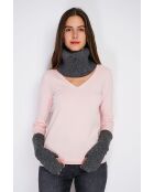 Girocollo in misto cashmere a costine con lupo a 12 strati