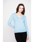 Maglione classico con scollo a V a maniche lunghe lavorato a maglia a 2 fili Grigio celeste