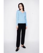 Maglione classico con scollo a V a maniche lunghe lavorato a maglia a 2 fili Grigio celeste