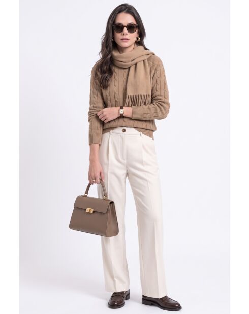 Pull torsadé col rond en laine Full nougat