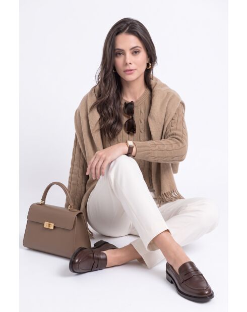 Pull torsadé col rond en laine Full nougat
