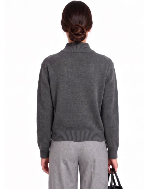 Mooi vest met hoge kraag en knoopsluiting en lange mouwen van wolfsgrijze wol