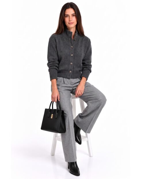 Mooi vest met hoge kraag en knoopsluiting en lange mouwen van wolfsgrijze wol