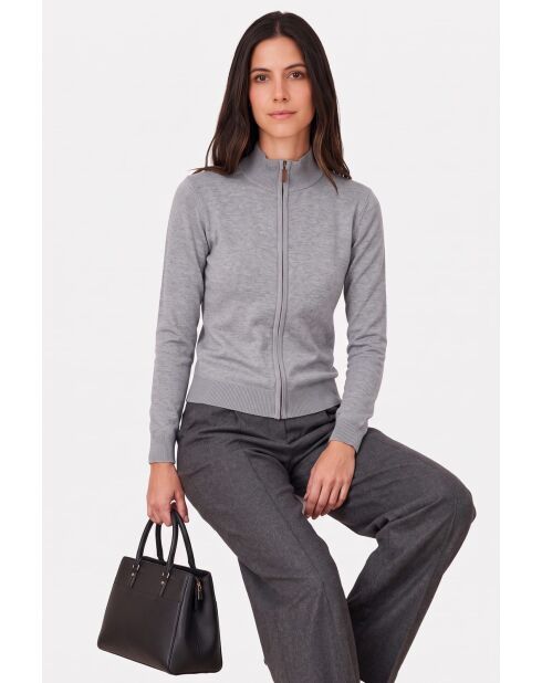 Gilet zippé classique tricotage en 2 fils à manches longues Clémence flanelle