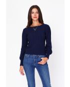 Maglione Joyce Midnight Blue Palloon a maniche lunghe lavorato a maglia con scollo a barchetta