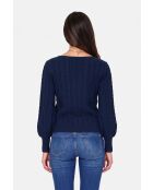 Maglione Joyce Midnight Blue Palloon a maniche lunghe lavorato a maglia con scollo a barchetta