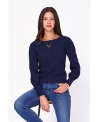 Maglione Joyce Midnight Blue Palloon a maniche lunghe lavorato a maglia con scollo a barchetta