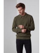 Polo a maniche lunghe Océane kaki con mezza zip
