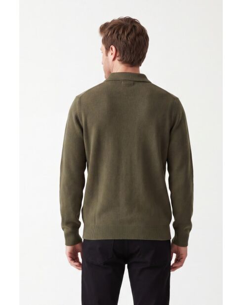 Polo a maniche lunghe Océane kaki con mezza zip
