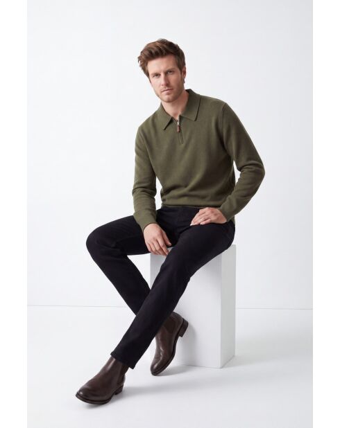 Polo a maniche lunghe Océane kaki con mezza zip