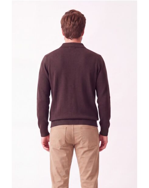 Polo a maniche lunghe Océane café con mezza zip