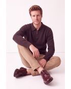 Polo a maniche lunghe Océane café con mezza zip