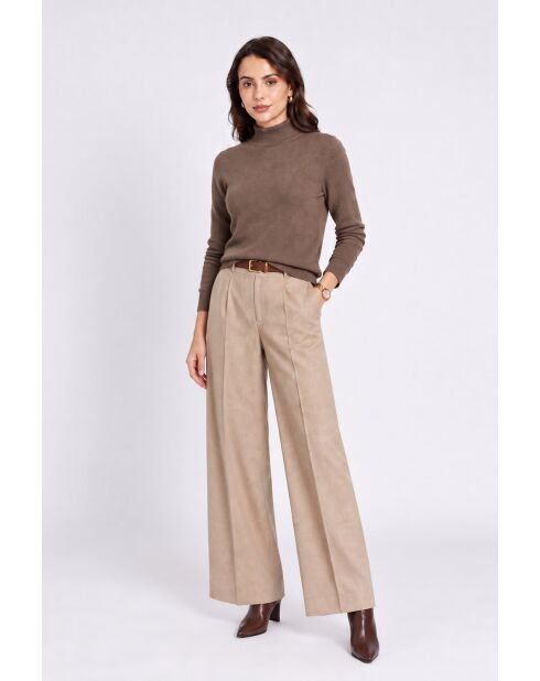 Pull col montant classique à manches longues tricotage en 2 fils Jeanne marron