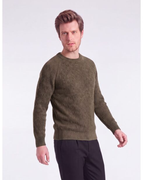 Manon Khakifarbener Wollpullover mit Rundhalsausschnitt