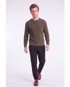 Manon Khakifarbener Wollpullover mit Rundhalsausschnitt