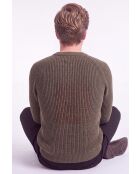 Manon Khakifarbener Wollpullover mit Rundhalsausschnitt