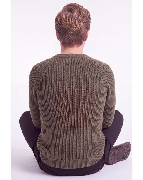 Manon Khakifarbener Wollpullover mit Rundhalsausschnitt