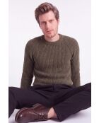 Manon Khakifarbener Wollpullover mit Rundhalsausschnitt