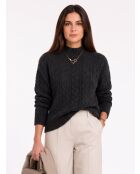 Maglia nera con collo a trecce in lana Gliss a maniche lunghe