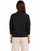 Maglia nera con collo a trecce in lana Gliss a maniche lunghe