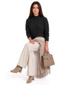 Maglia nera con collo a trecce in lana Gliss a maniche lunghe