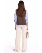 Maglione Annie café in lana senza maniche con bottoni e scollo a V