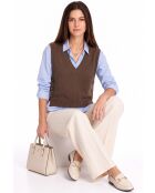Maglione Annie café in lana senza maniche con bottoni e scollo a V