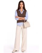 Maglione Annie café in lana senza maniche con bottoni e scollo a V