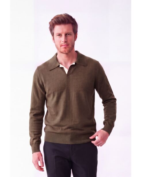 Maglione polo oversize bicolore Chloé khaki a maniche lunghe
