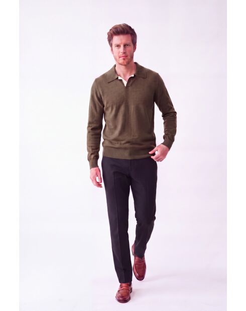 Maglione polo oversize bicolore Chloé khaki a maniche lunghe