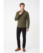 Camille Khaki Langarmpullover aus 4-lagiger Wolle mit Zopfausschnitt