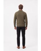 Camille Khaki Langarmpullover aus 4-lagiger Wolle mit Zopfausschnitt