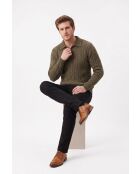 Camille Khaki Langarmpullover aus 4-lagiger Wolle mit Zopfausschnitt