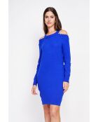 Vestido de punto con cuello en forma de embudo con abertura en los hombros en color azul real de Anais y perla