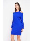 Vestido de punto con cuello en forma de embudo con abertura en los hombros en color azul real de Anais y perla