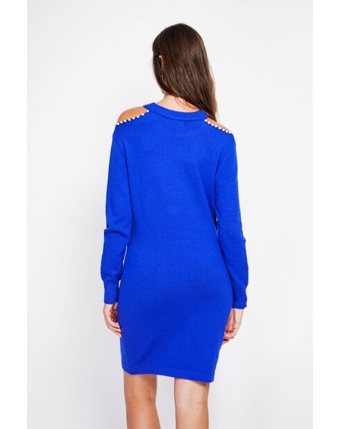 Vestido de punto con cuello en forma de embudo con abertura en los hombros en color azul real de Anais y perla