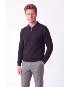 Polo a manica lunga nera Océane con mezza zip