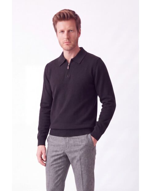 Polo a manica lunga nera Océane con mezza zip